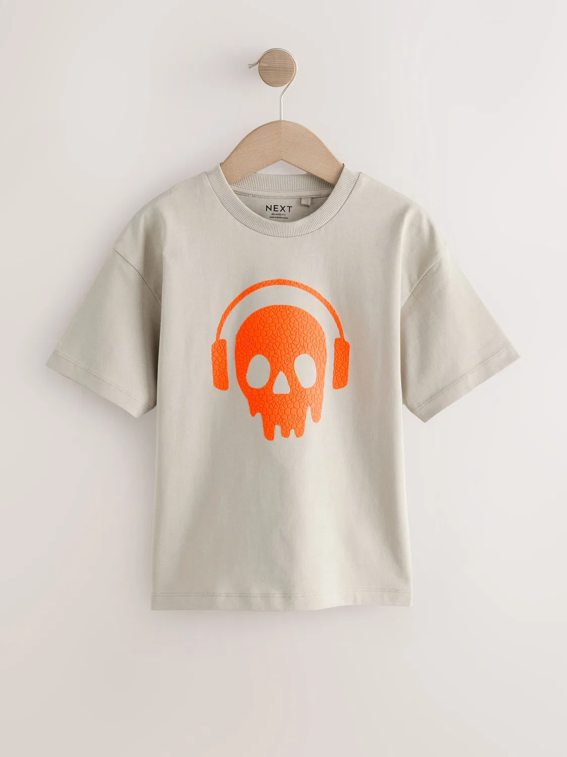 Футболка с графическим принтом, свободный крой Next, Stone/Orange Skull — фото 4