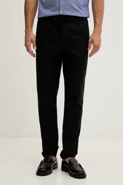 Брюки из льна с добавлением полиэстера модель slim fit Tommy Hilfiger, черный