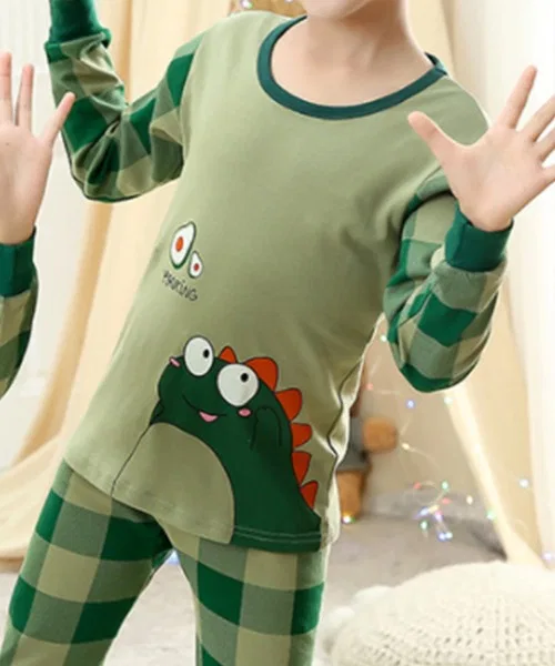 Детский комплект пижамы с длинным рукавомс принтом DAY CLOSET, Green