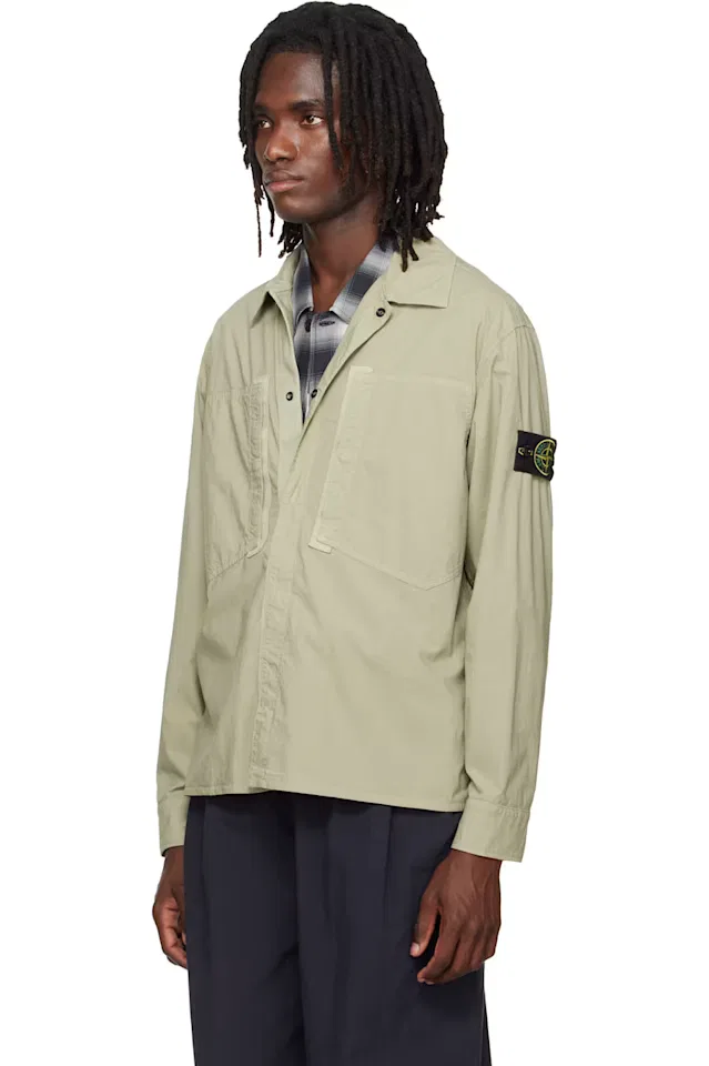 Зеленая куртка-рубашка Paracadute из эластичного хлопка Tela Stone Island — фото 4