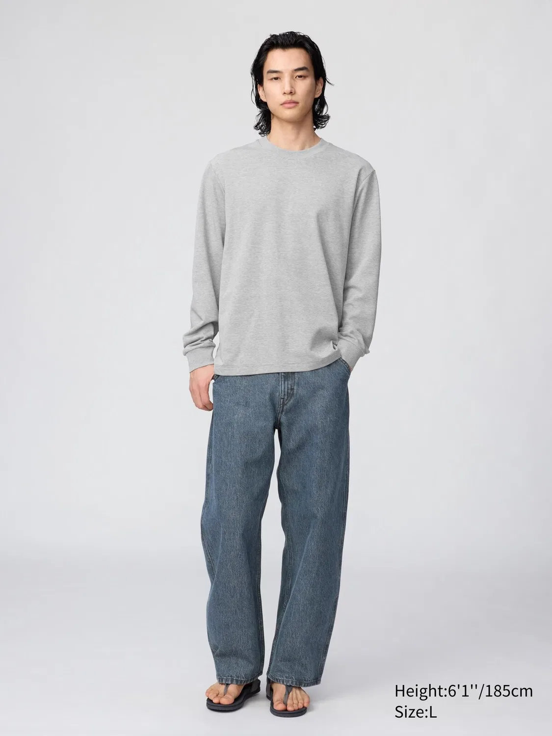 Футболка с длинным рукавом Uniqlo, хлопковая, в полоску, белый — фото 4