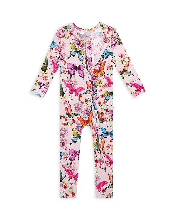 Детский комбинезон для девочек с принтом Watercolor Butterfly Posh Peanut, Open Pink — фото 3