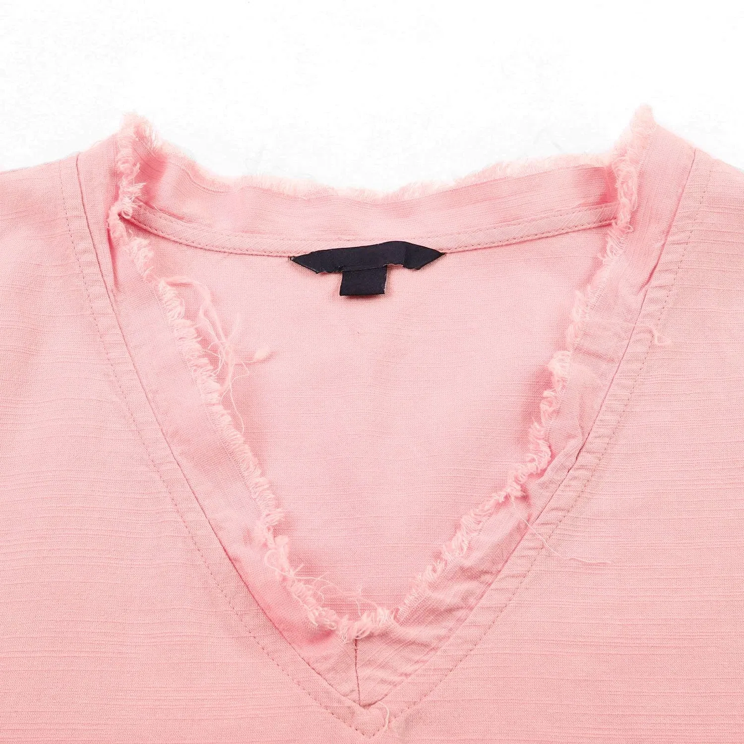 Мужская льняная рубашка с V-образным вырезом и коротким рукавом, B2-pink — фото 3