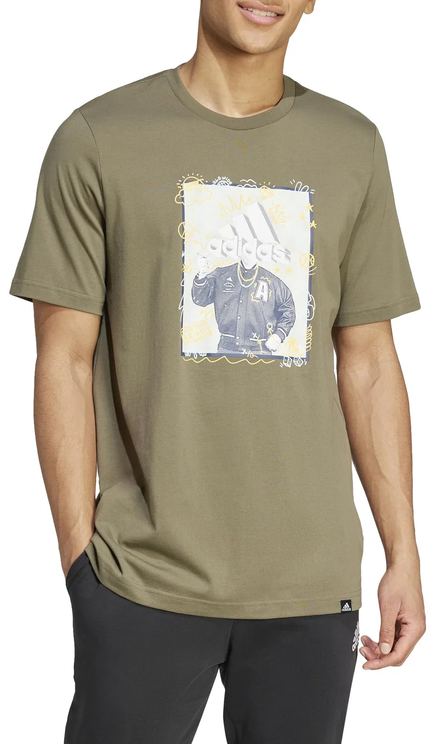 Мужская футболка с принтом Doodle Graphic Tee adidas, Strata Olives — фото 3