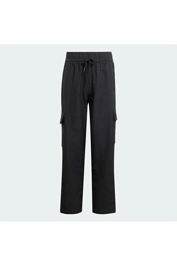 Детские спортивные штаны для девочек с прямым кроем Essentials Climacool Cargo Kids' Sweatpants Adidas, Black / White — фото 3