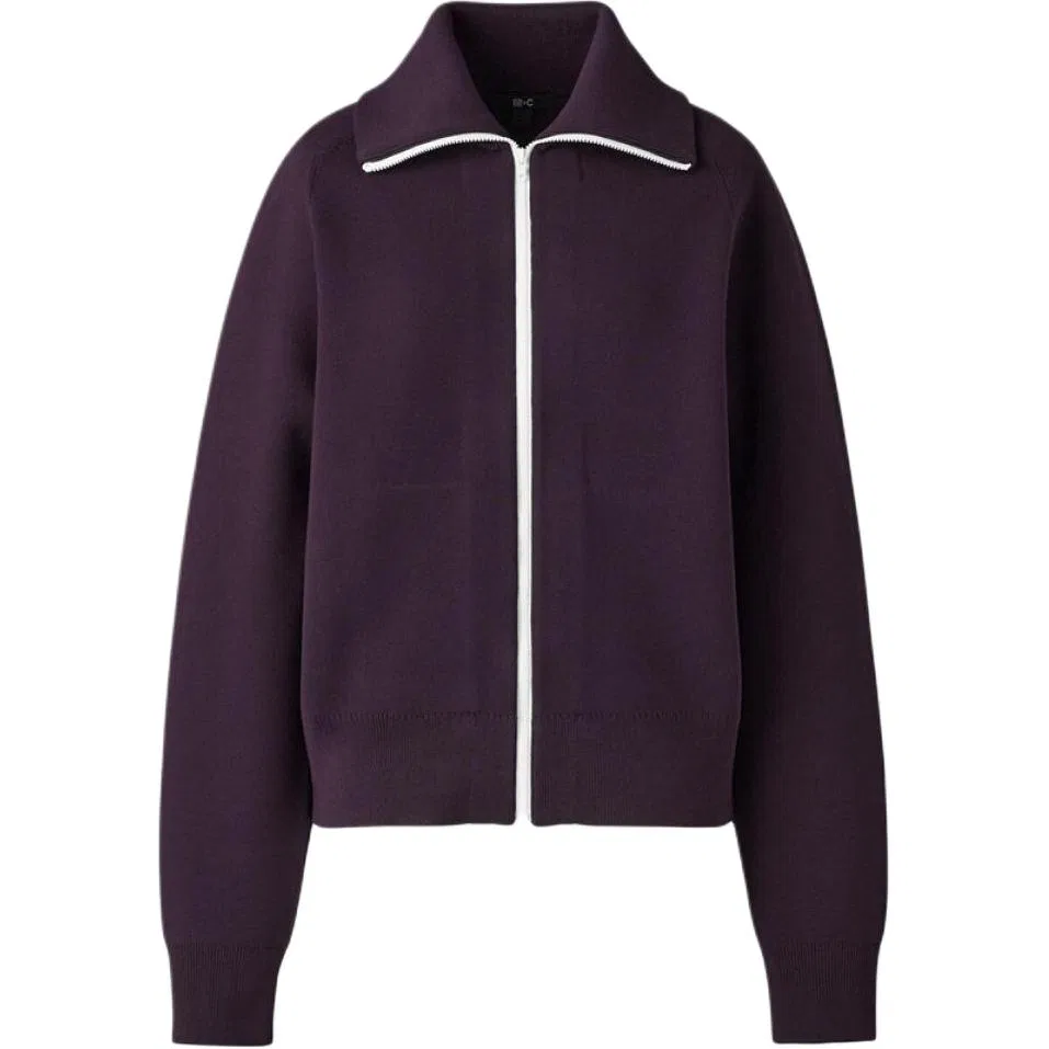 Женский джемпер с лацканами, умеренный прямой крой, C Collection, UNIQLO, 78 Dark Reddish Purple