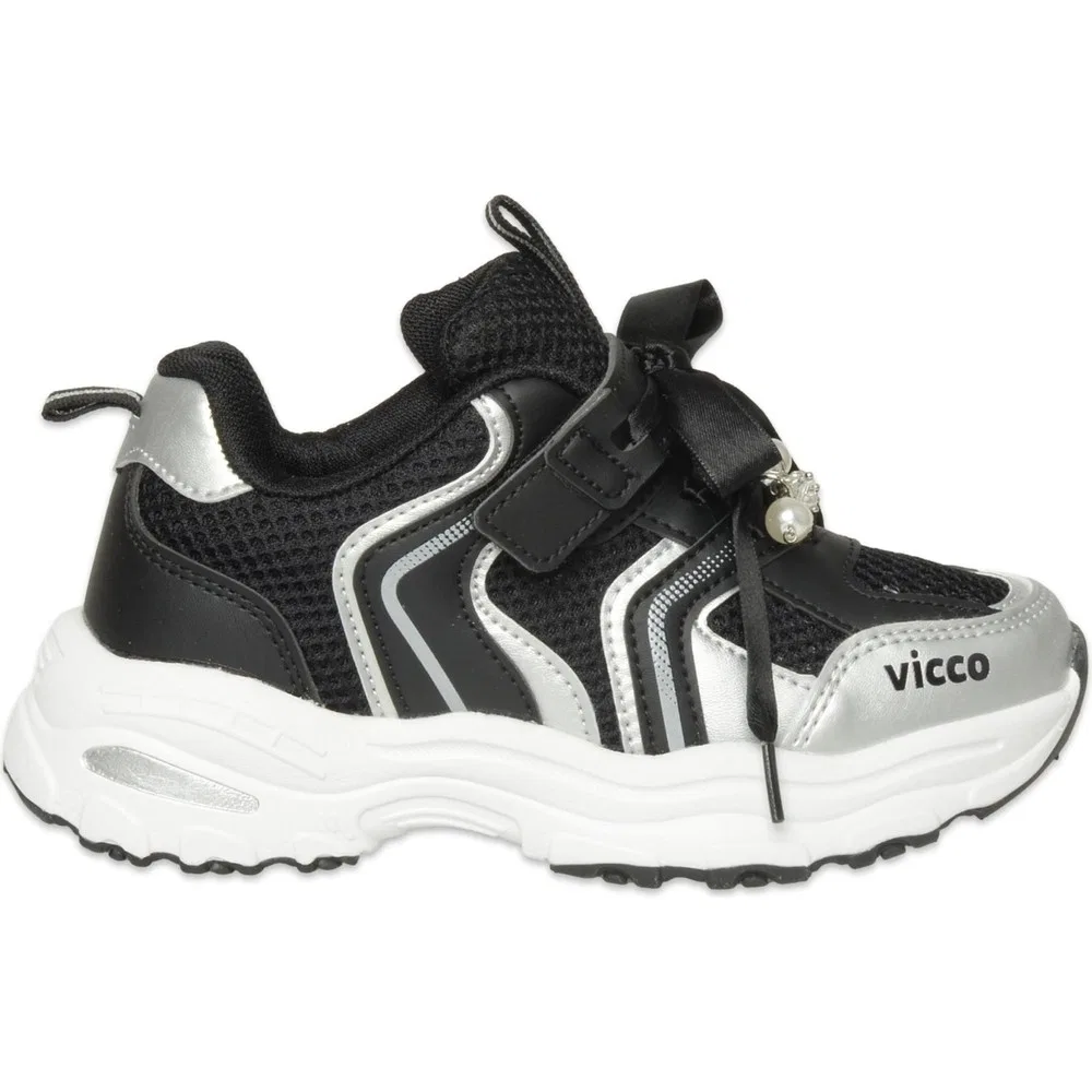 Детские кроссовки для девочек легкие с логотипом Minni Patik Black White Vicco