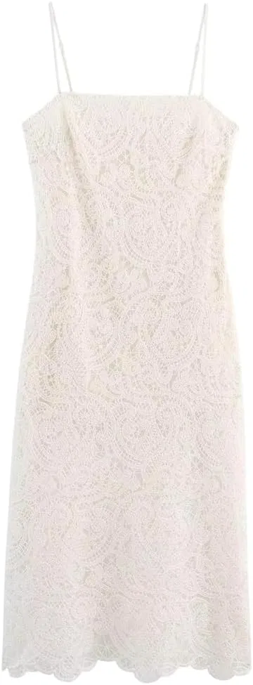 Женское летнее платье-футляр с кружевом Square Neck, Beige