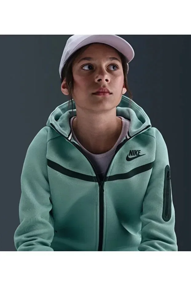Детское худи для девочек с капюшоном Tech Fleece Nike, Turquoise — фото 3