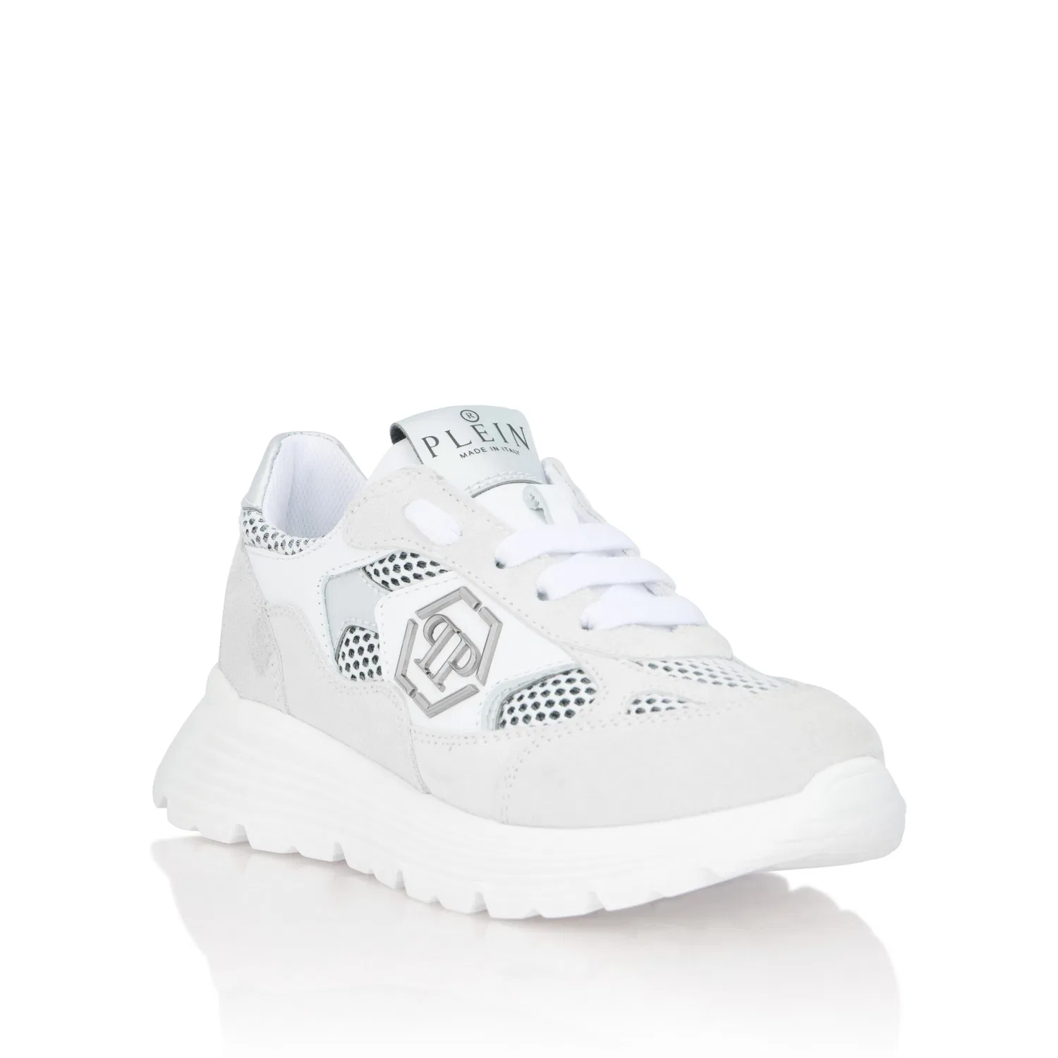 Детские кроссовки из замши и сетки Philipp Plein, White/Silver — фото 3