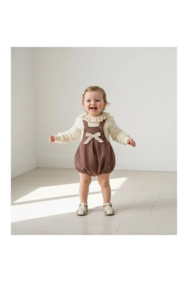 Детское боди-комбинезон для девочек с кружевом Basics Didustore, Brown