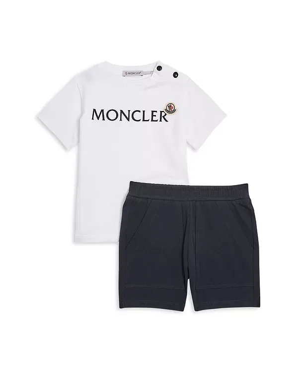 Детский комплект из футболки и шорт для мальчиков с принтом Moncler, белый