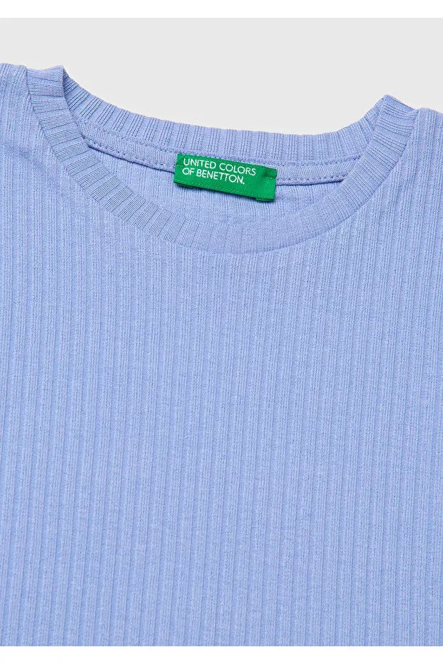 Детская футболка для девочек хлопковая с оборкой по низу United Colors Of Benetton, Aviator Blue — фото 3