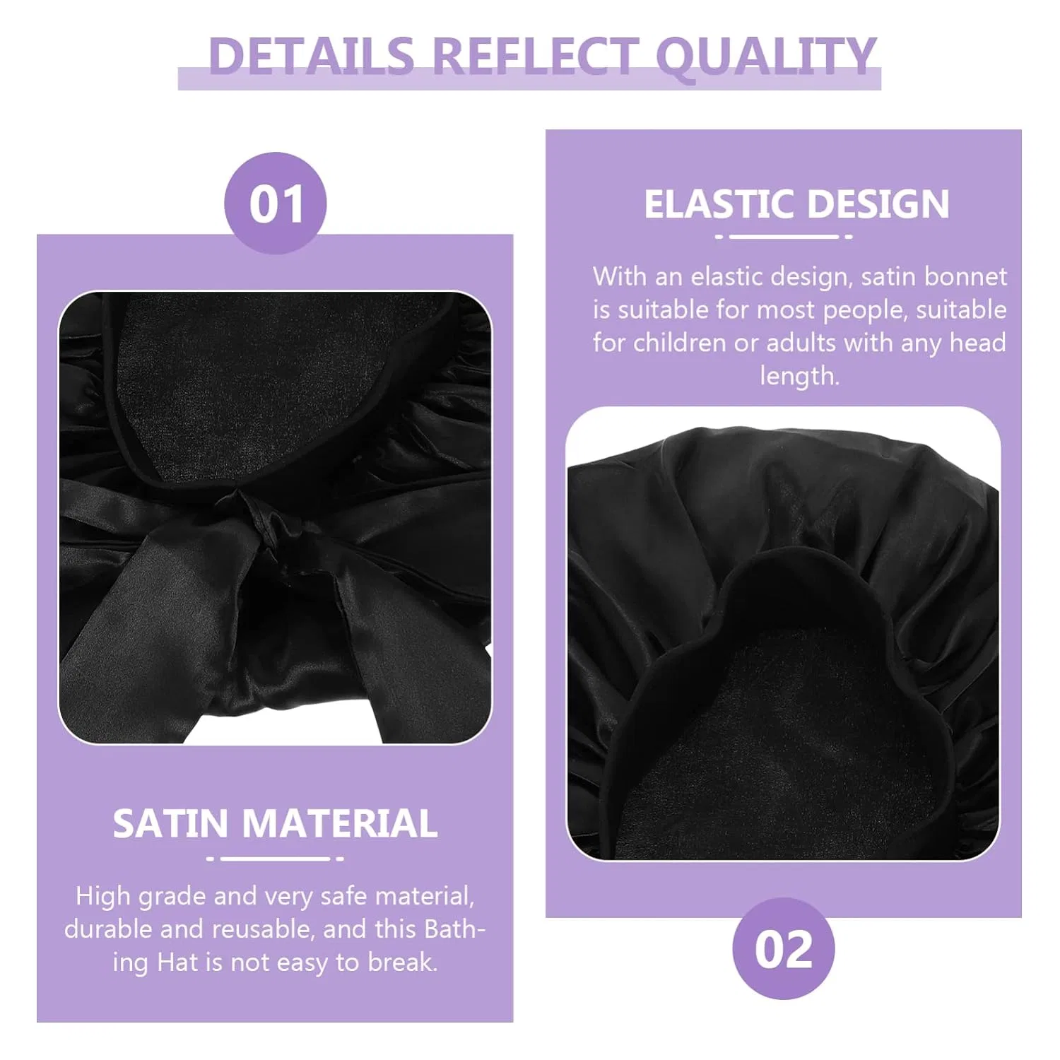 Шапочка для душа Satin Cap, Beavorty, 3 шт, 42x42 см, Black — фото 3