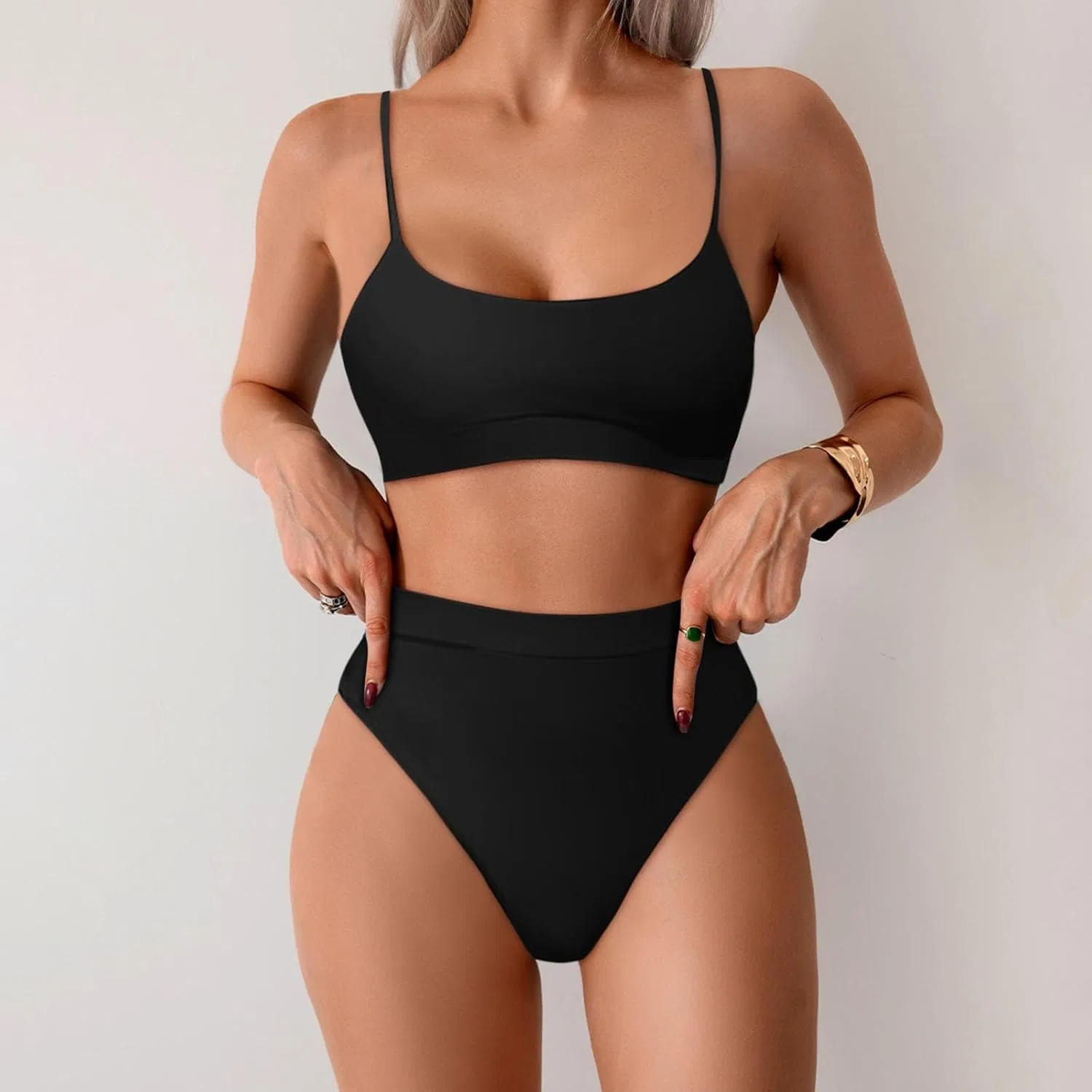 Женский спортивный бикини с контролем живота Color Block, Black — фото 2