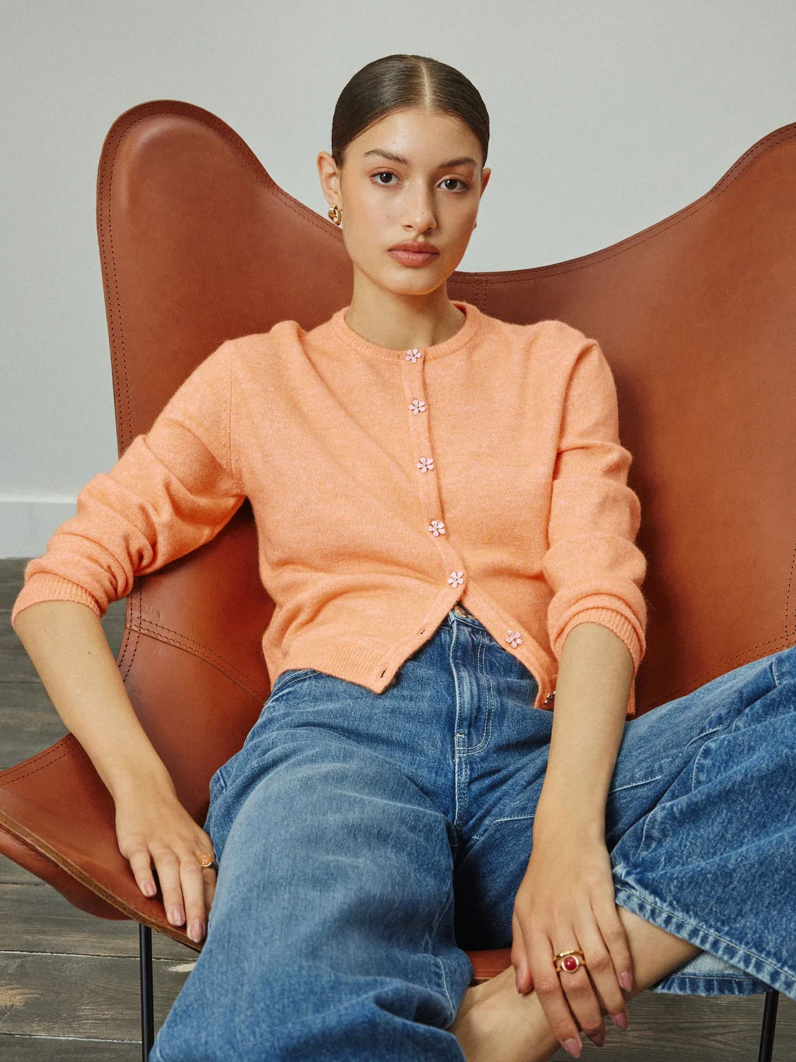 Next Вязаный кардиган с круглым вырезом и пуговицами Orange Daisy