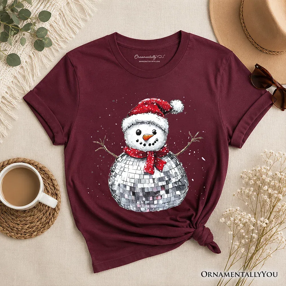 Детская футболка с принтом танцующего снеговика Retro Disco Snowman OrnamentallyYou, Maroon
