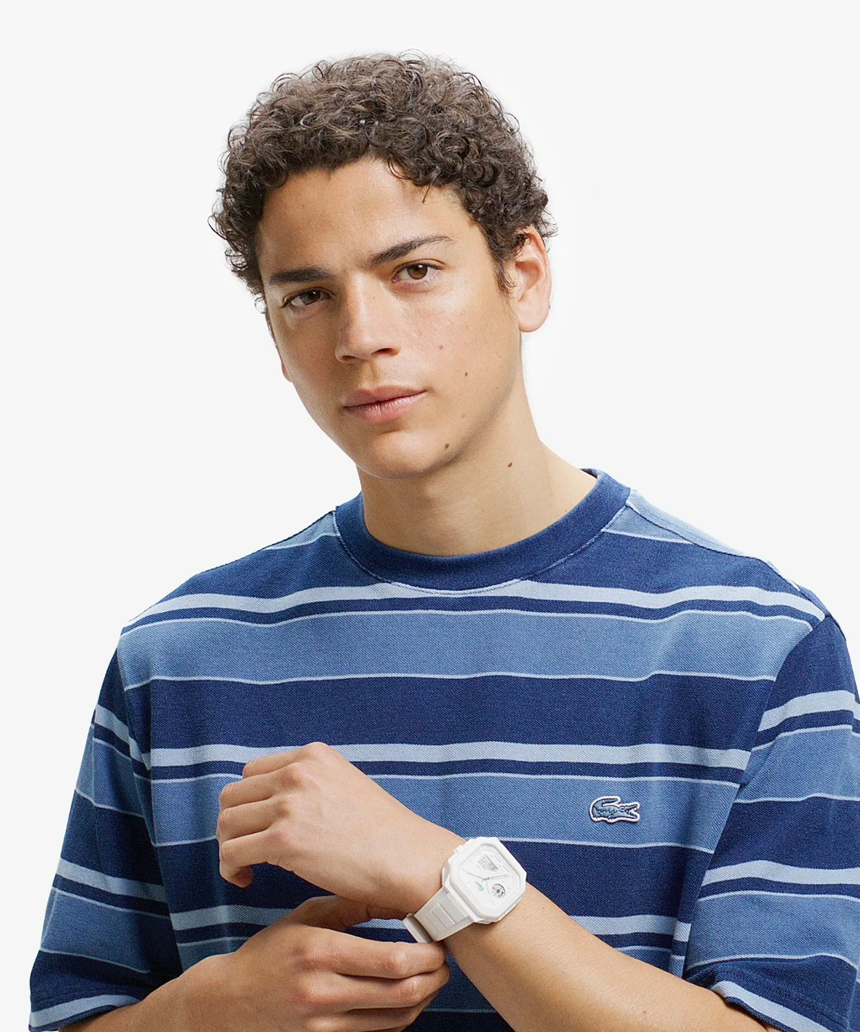 Мужская футболка оверсайз с индиго-полоской LACOSTE, Dark Indigo Blue — фото 4