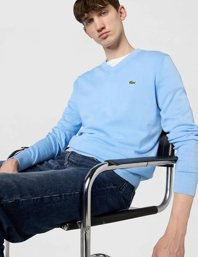 Lacoste мужской свитер с длинным рукавом, прямой крой, V-образный вырез, из органического хлопка, Overview — фото 3