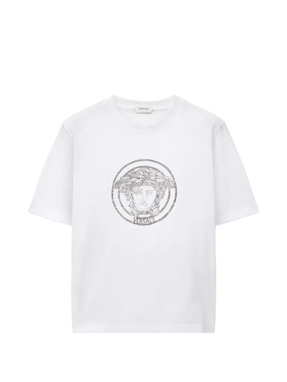 Футболка из хлопкового трикотажа с вышивкой Versace, белый