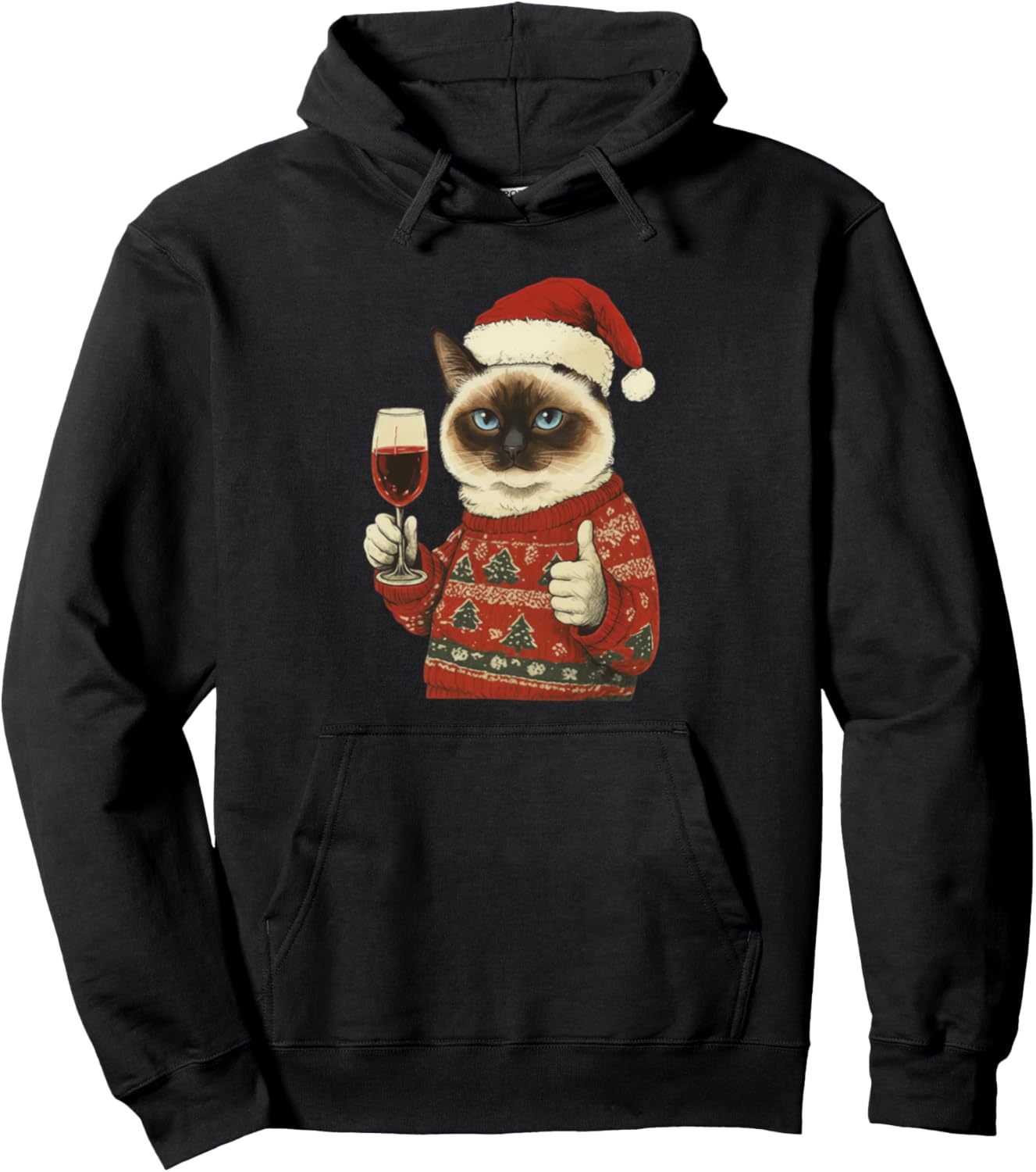 

Мужская и женская толстовка Christmas Cat Wine Lover Ugly Sweater Santa Hat, черный
