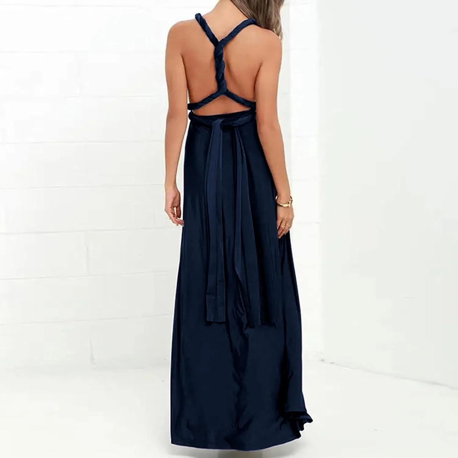 Женское длинное платье-запах с воротником-стойкой Generic, Navy Blue — фото 3