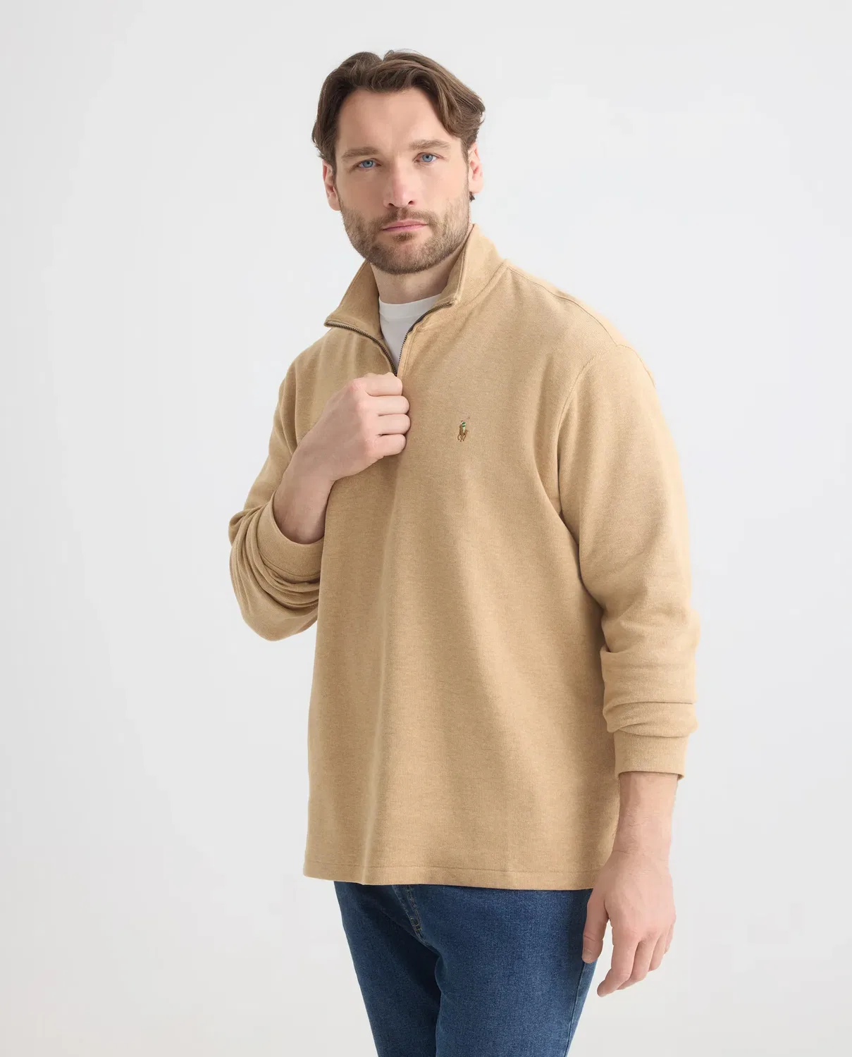 Мужской джемпер с короткой молнией Estate-Rib Polo Ralph Lauren, Beige