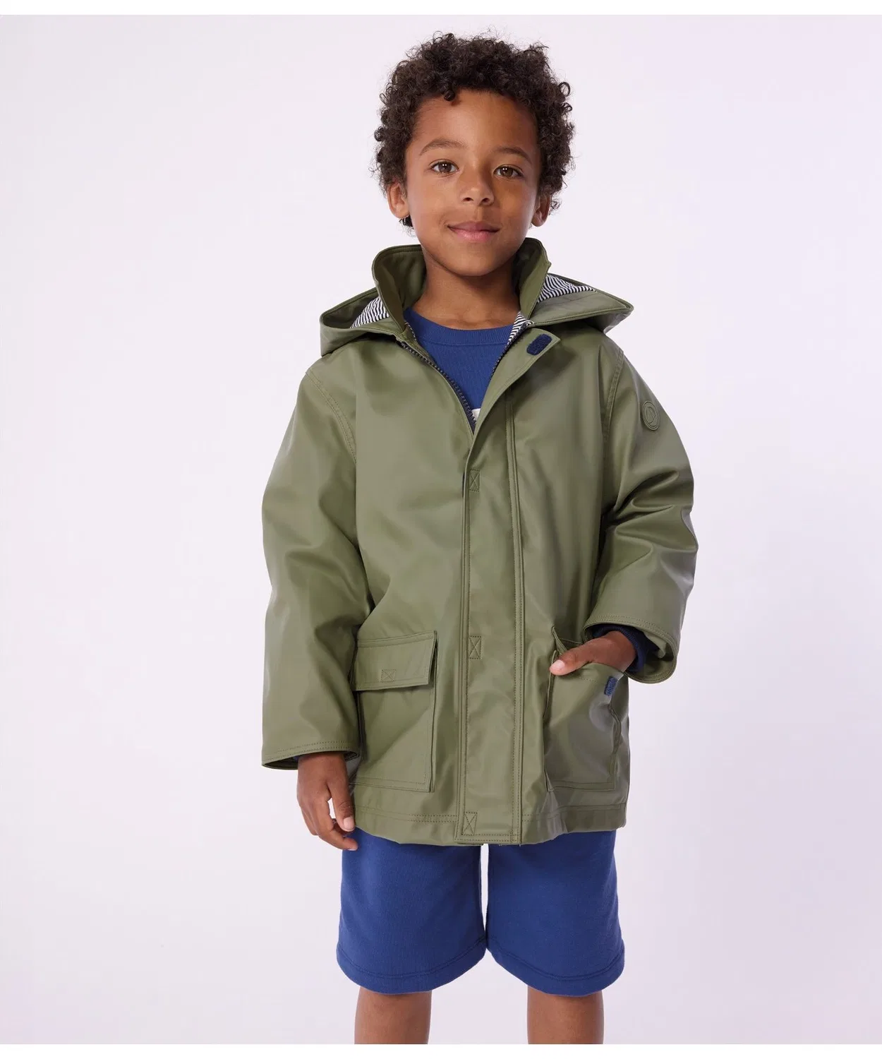 Детская куртка-парка с капюшоном, средняя длина PETIT BATEAU, Khaki