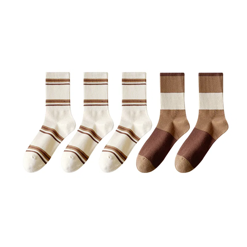 Детские носки с принтом MINISO, Beige Pinstripe+Light Coffee Multicolor