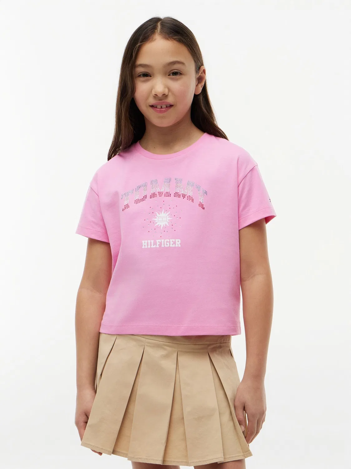 Футболка с принтом Rhinestone Logo Tommy Hilfiger, розовая