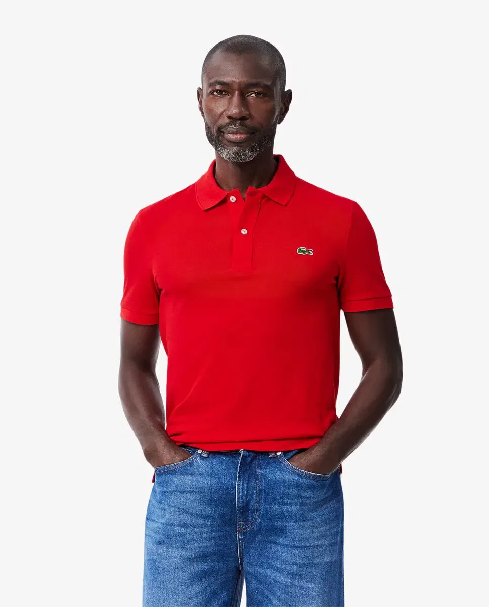 Мужское поло из пике приталенного кроя с коротким рукавом Lacoste, Красное