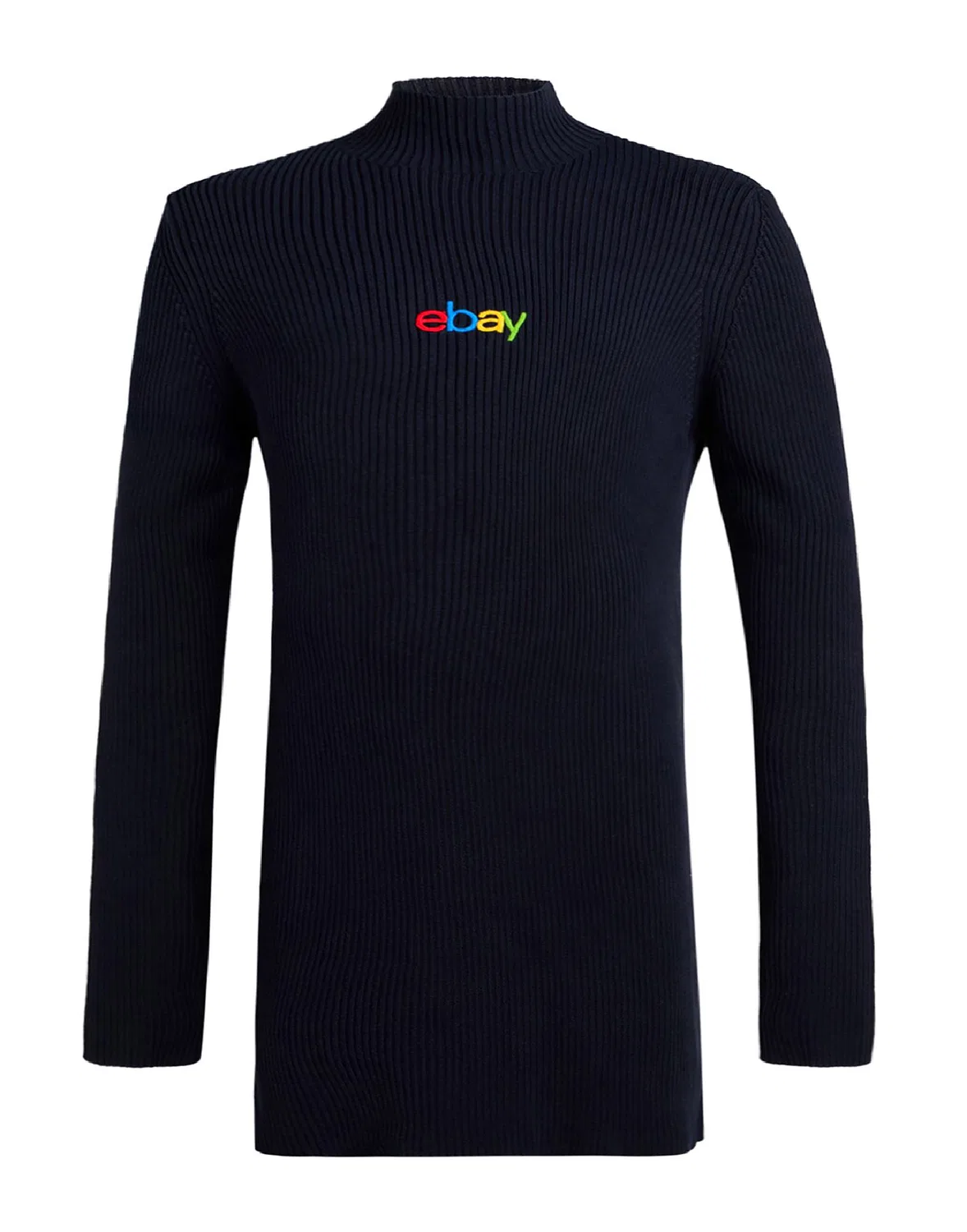 Мужской свитер с воротником-хомутом с длинным рукавом Ribbed-Knit Balenciaga, темно-синий