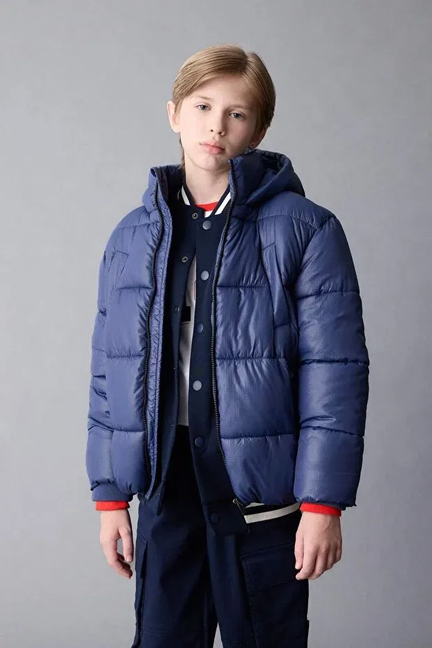 Детское пальто для мальчиков с капюшоном Defacto, Navy Blue Nv147 — фото 3