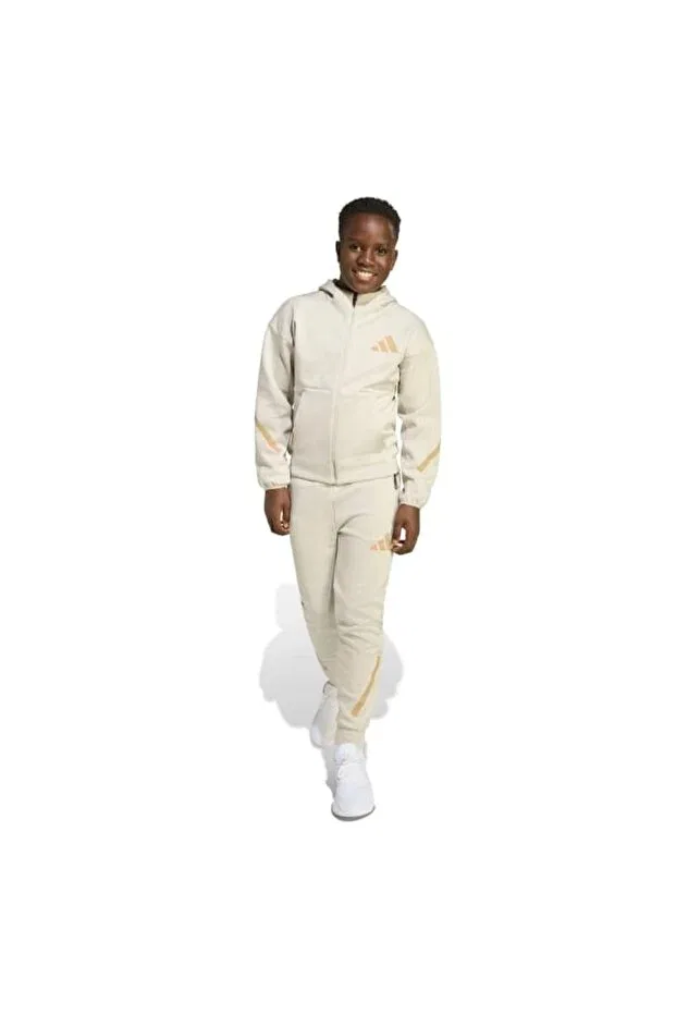 Детские спортивные штаны для девочек зауженные Adidas, Beige — фото 4