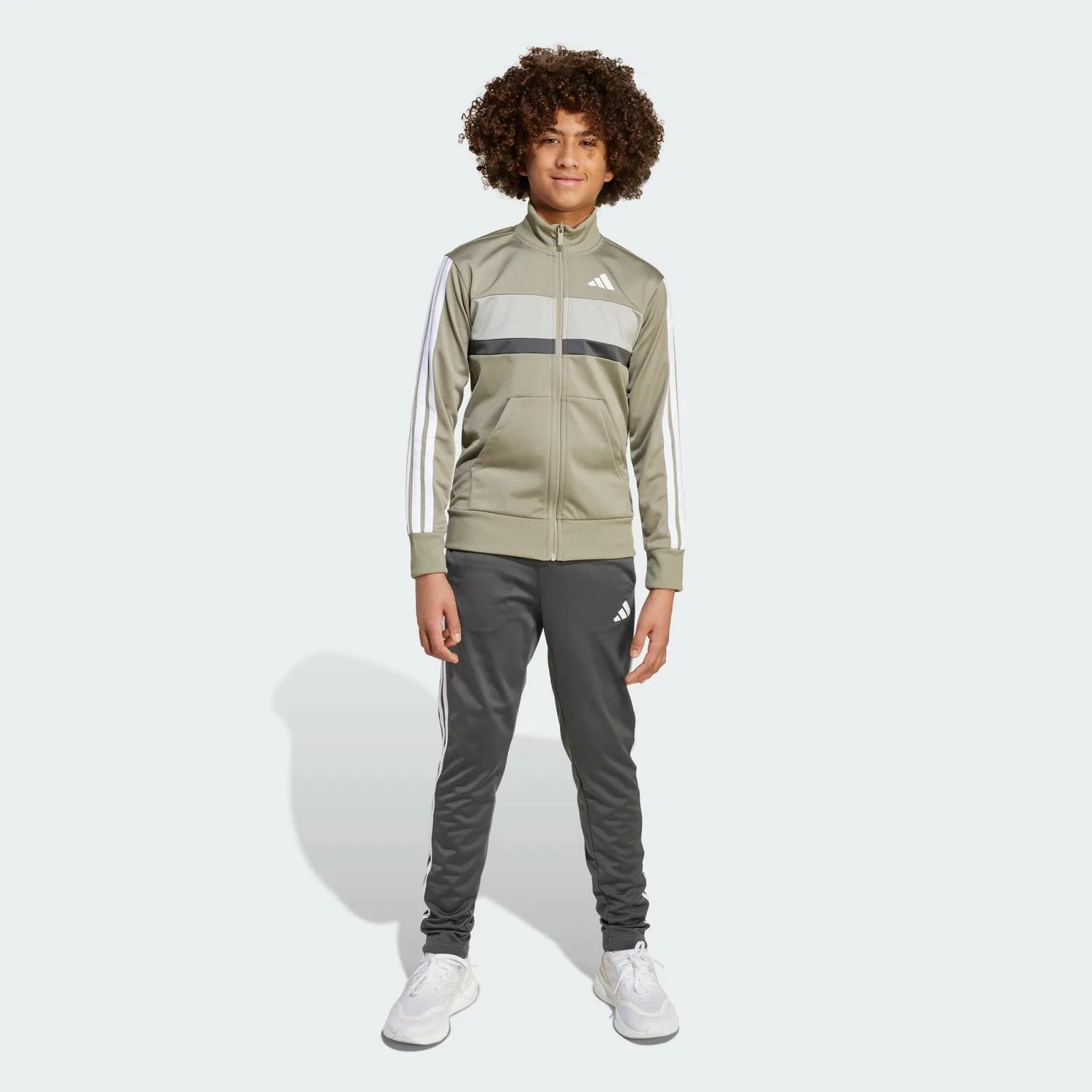 Детский спортивный костюм с принтом Tiberio 3-Streifen Tricot Kids Adidas, Цвет Silver Dunkelgrau Grau