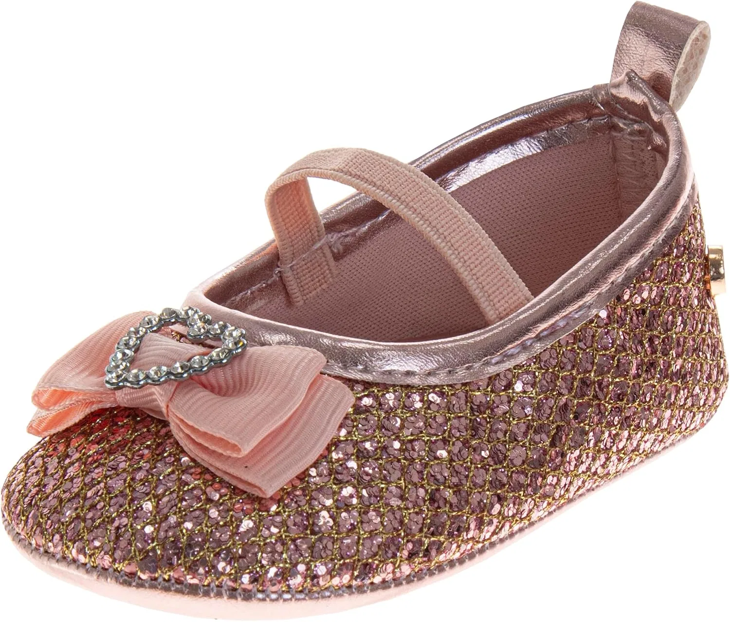 Детские туфли Мэри Джейн с бантом и блестками Josmo, Rose/Gold