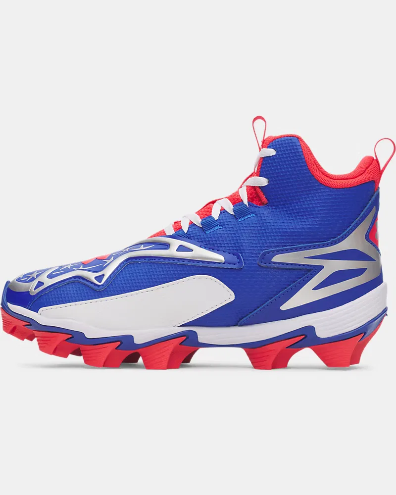 Детские бейсбольные шиповки с легким синтетическим верхом UA Harper 11 RM Jr. USA UnderArmour, White/Team Royal/Racer Red