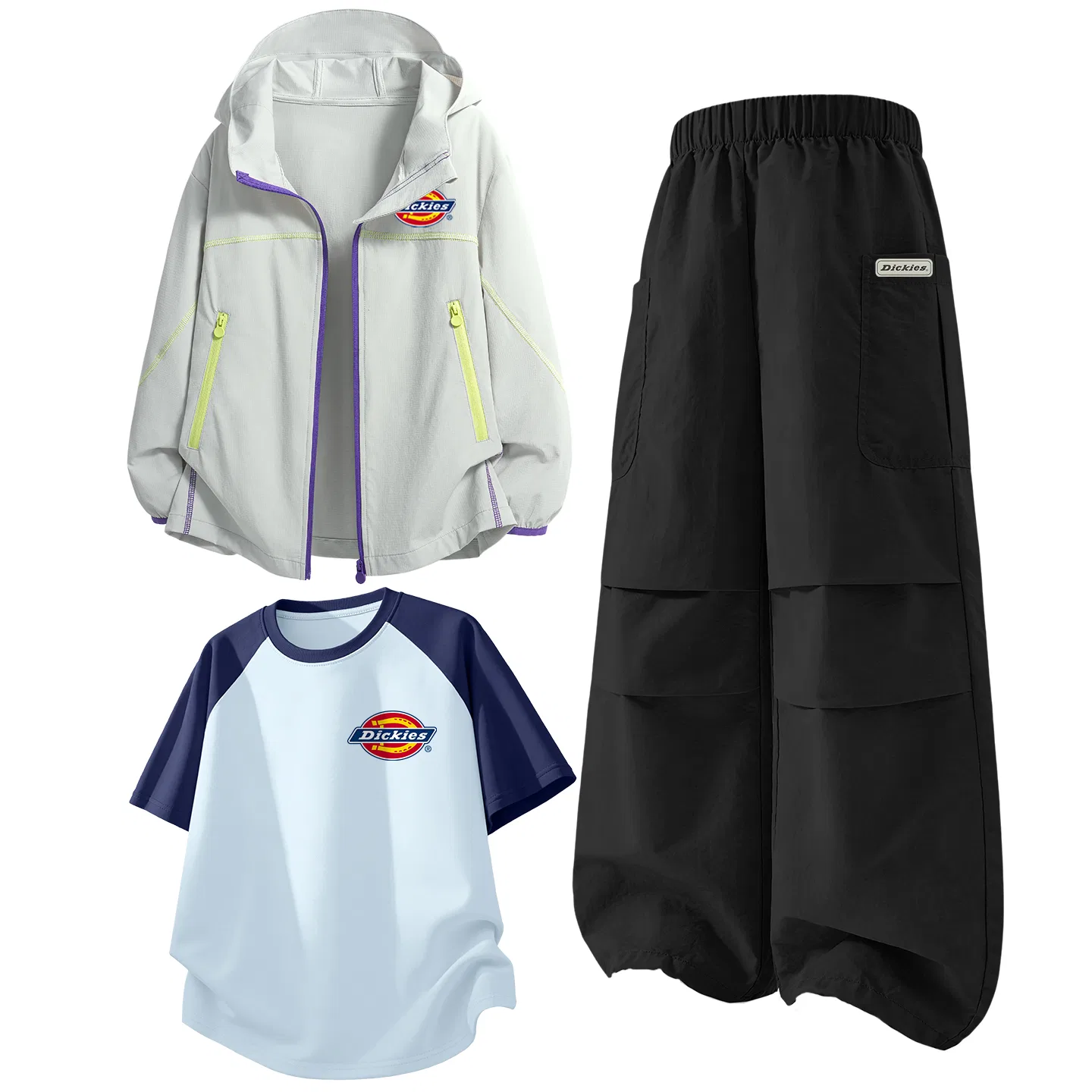 Детский комплект из 3 футболок с коротким рукавом, хлопок, Dickies, Black/White Gray/Sky Blue