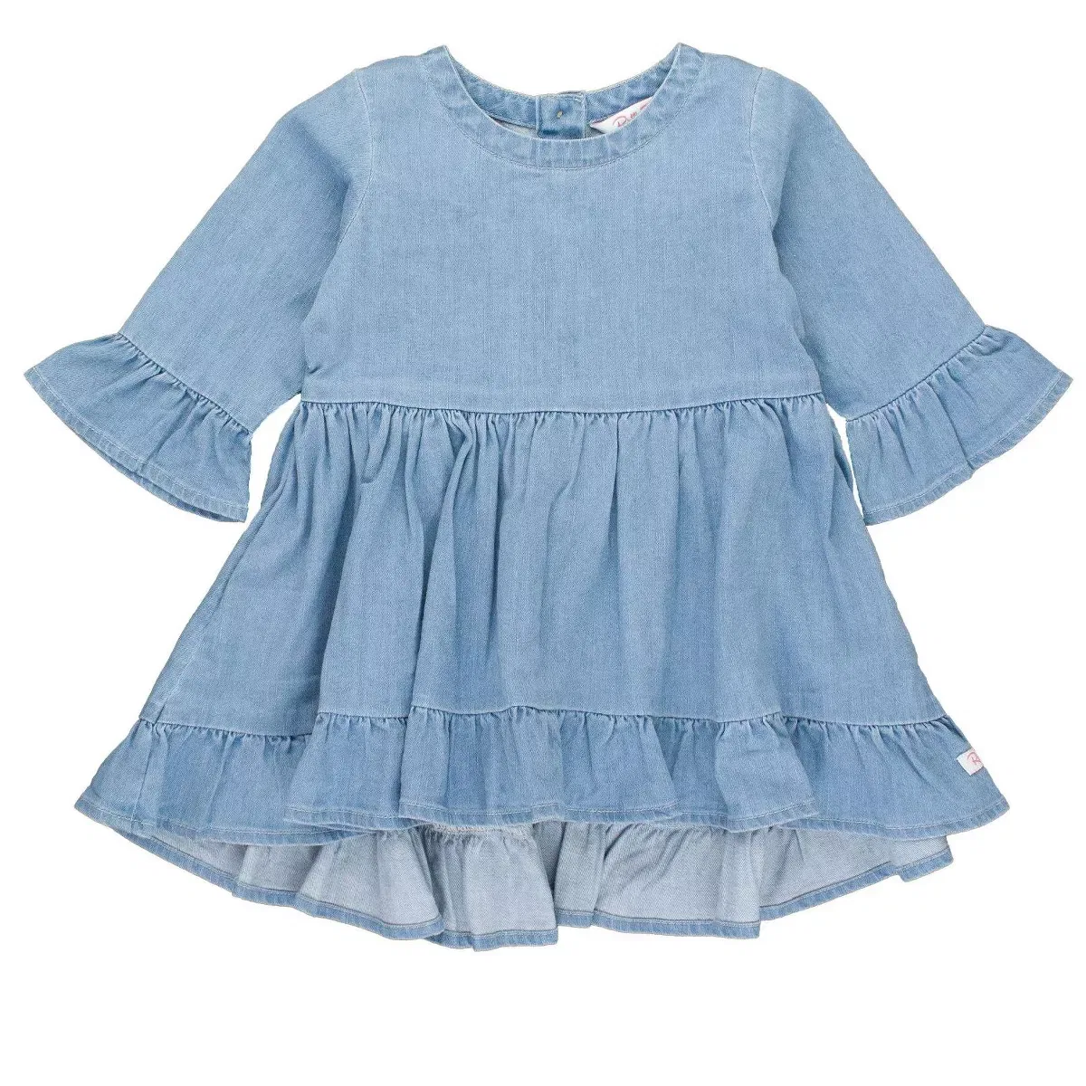 Детская туника для девочек с длинным рукавом RuffleButts, Light Wash Denim