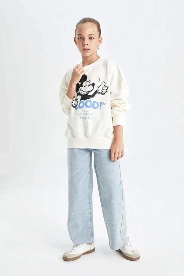 Детские свитшот для девочек оверсайз с принтом Mickey & Minnie Oversized Wide Fit Crew Neck Defacto, Ekru Er99 — фото 2