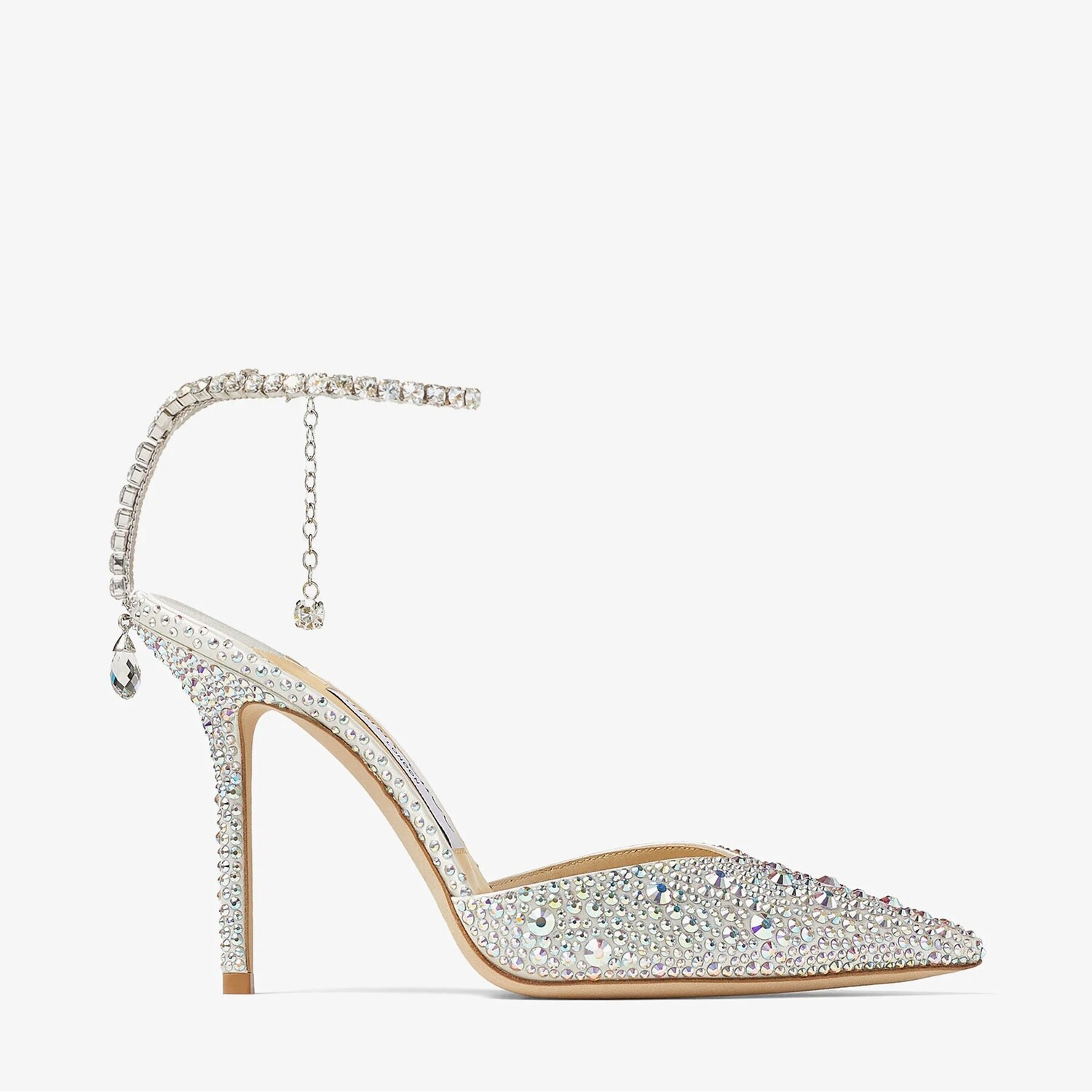 

Атласные туфли Jimmy Choo Saeda 100, кремовый/кристаллы