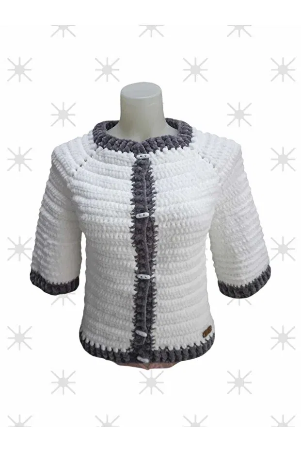 Детский кардиган с длинным рукавом Hand Knitted Velvet Children's Capri Sleeve Cardigan Gonca Concept, White