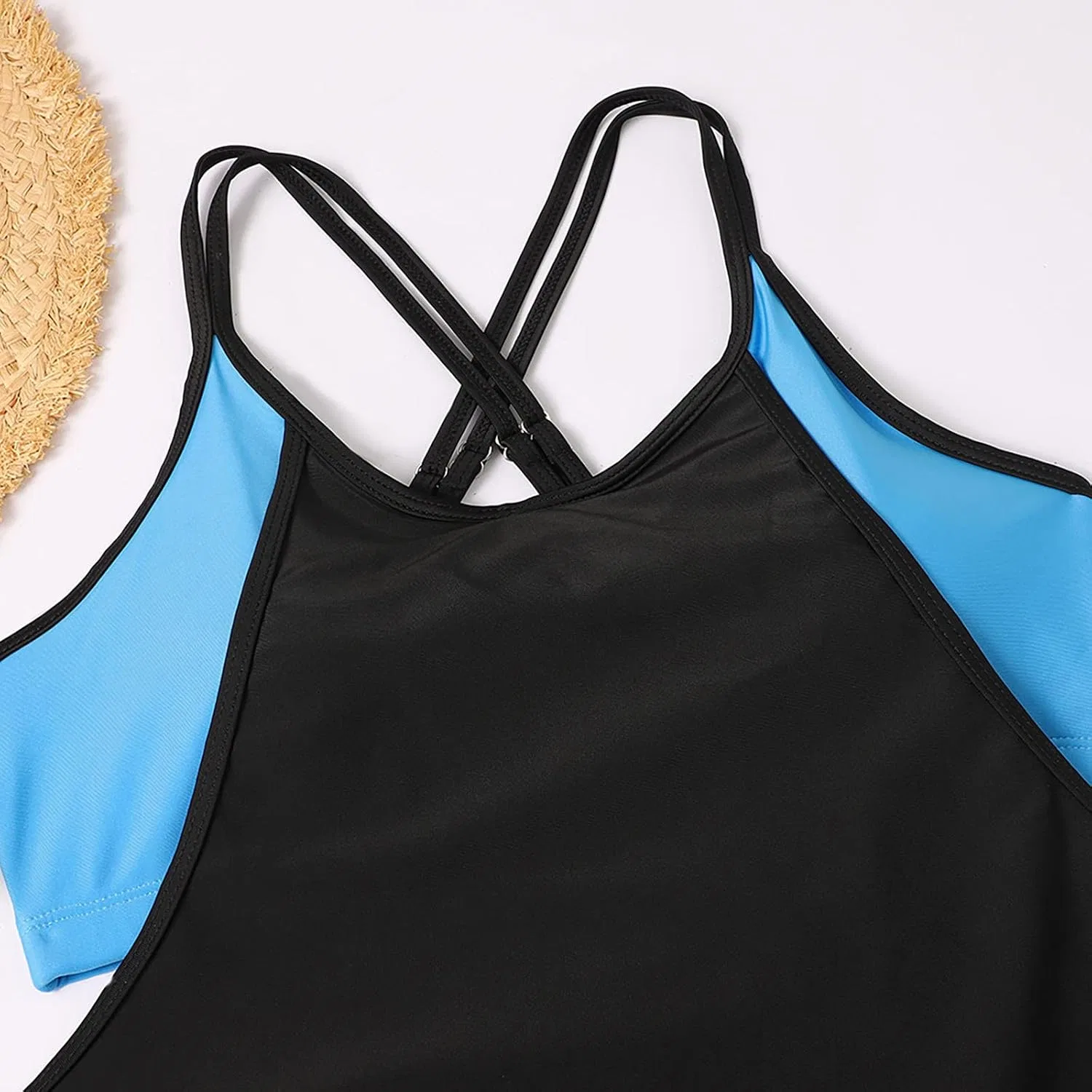 Женский слитный купальник с эффектом утяжки Tankini, Blue — фото 3
