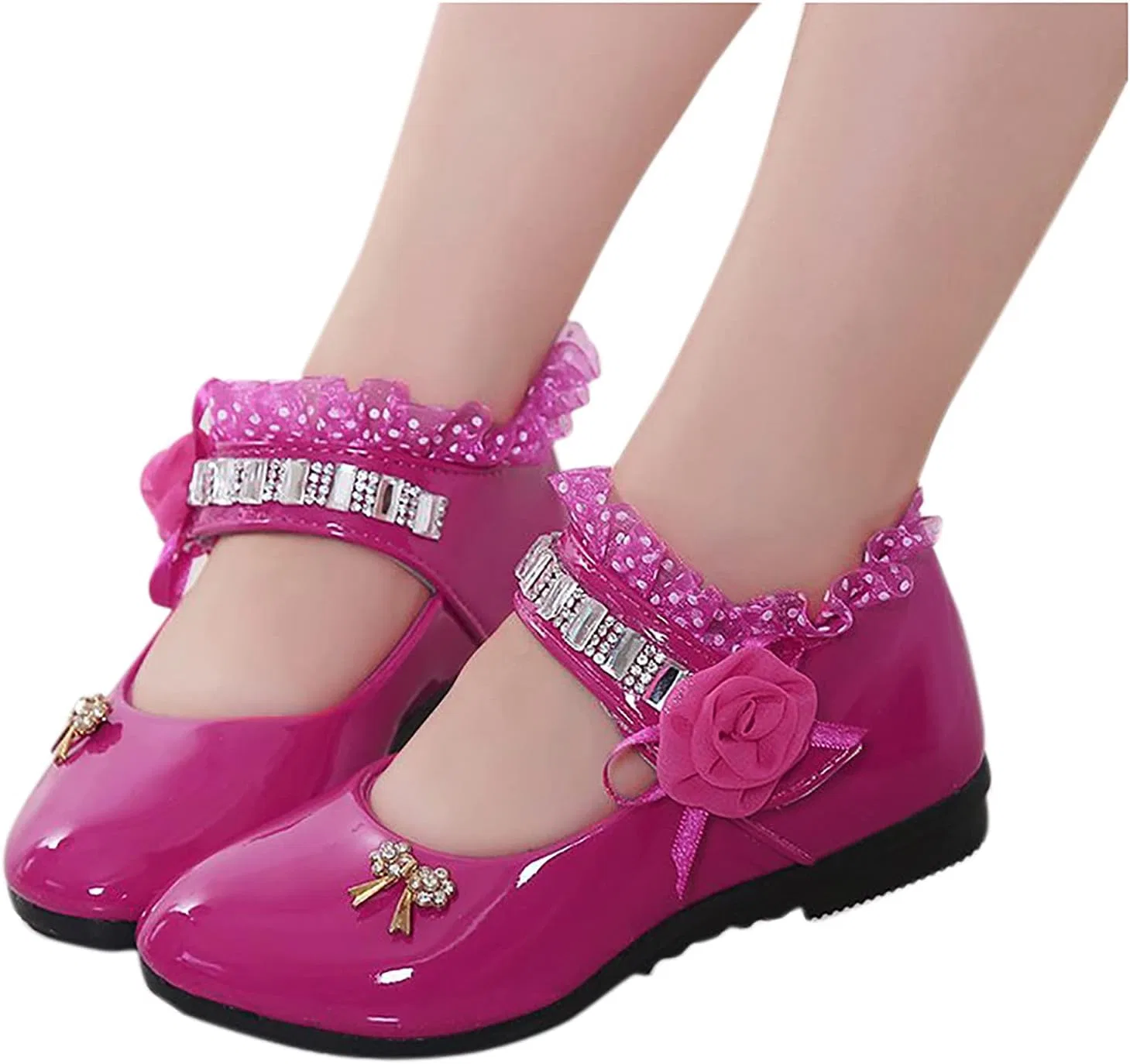 Детские балетки для девочек с цветочным принтом Mary Jane Dress Shoes, Hot Pink — фото 2