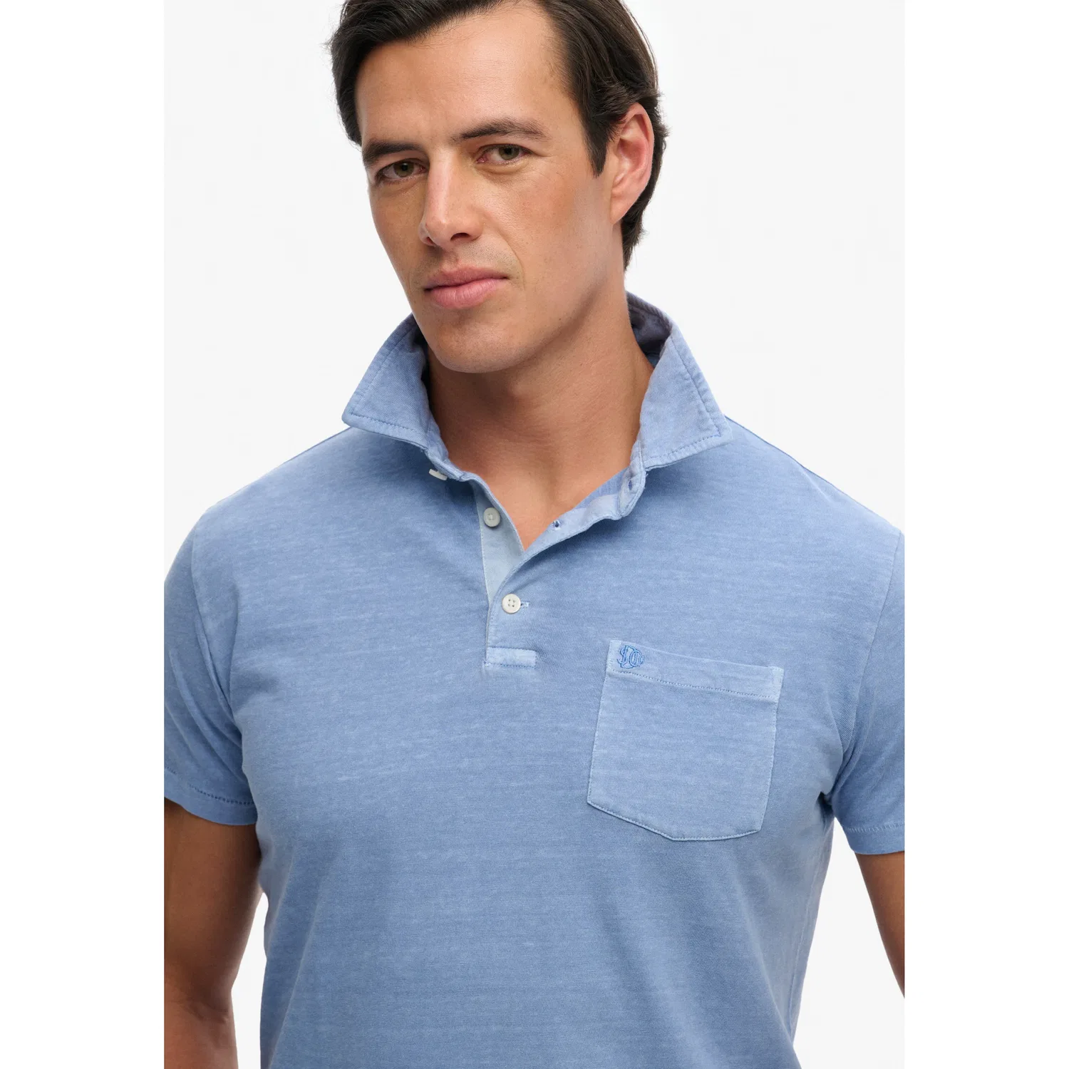 Мужское поло с коротким рукавом Classic Cotton Linen Superdry, Vibrant Blue — фото 4