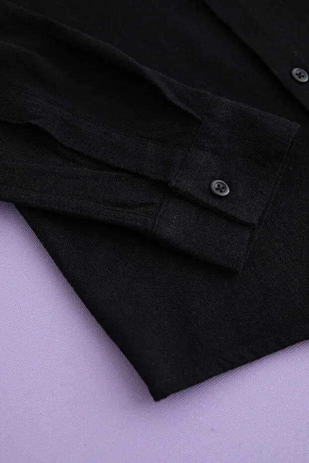 Детская рубашка для мальчиков льняная с длинным рукавом Fulla Moda, Black — фото 4