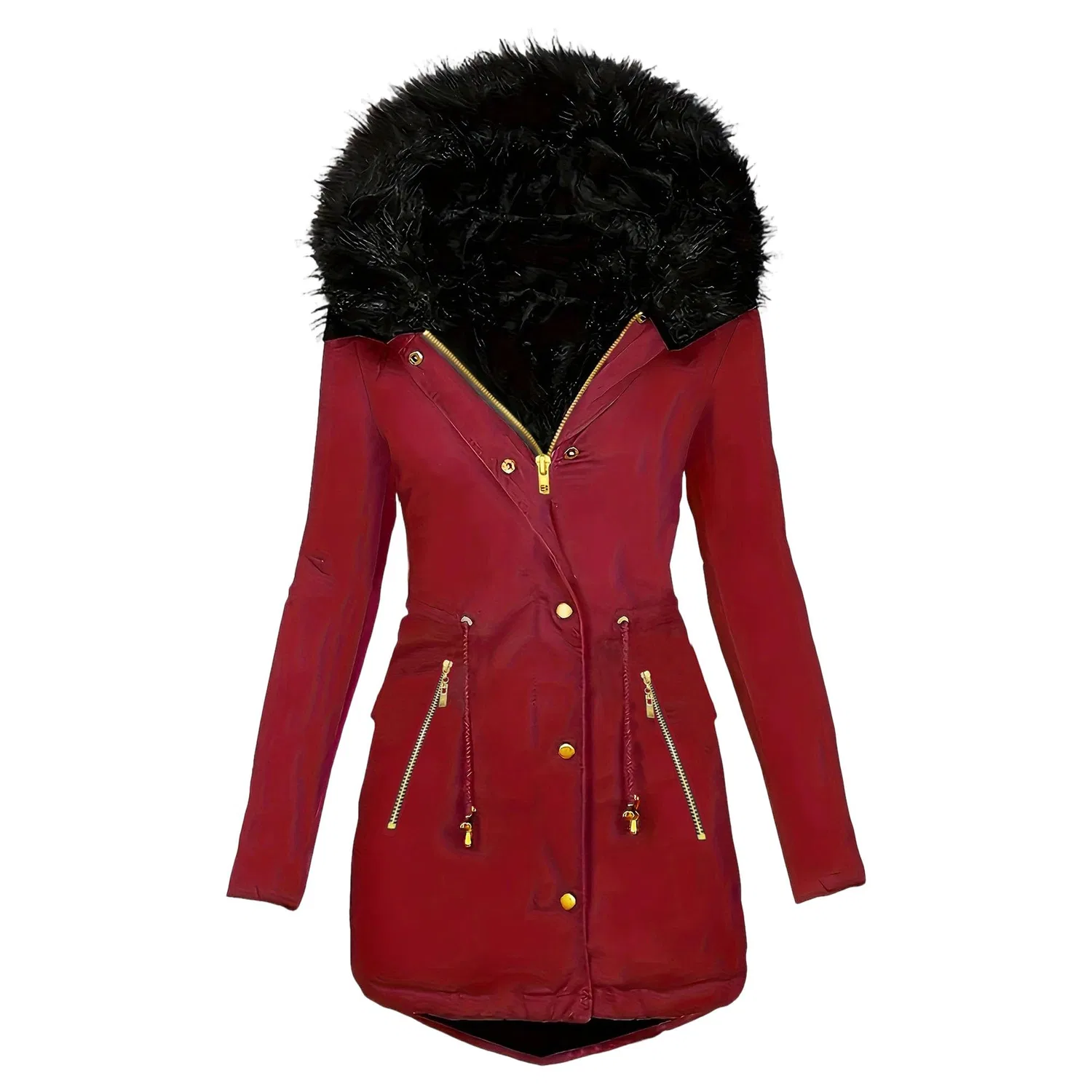 Женское зимнее пальто средней длины с подкладкой из шерпы Warm Heavy Coat, Rosso