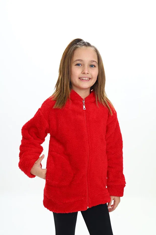 Детское пальто для девочек с капюшоном на молнии My Kids Wear, Red — фото 3