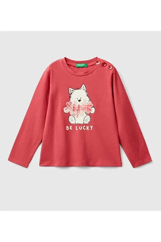 Футболка с принтом «Девочке повезет» и изображением медведя gKB1045 United Colors Of Benetton