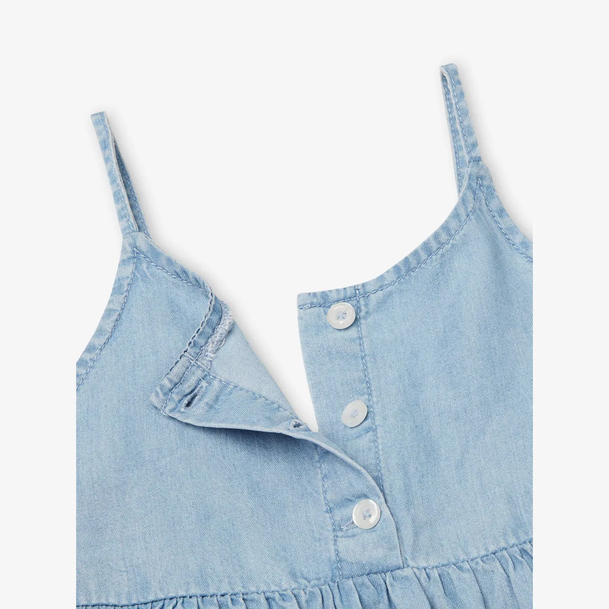 Расклешенное тканое платье из шамбре, 6-14 лет Benetton, светло-голубой — фото 2